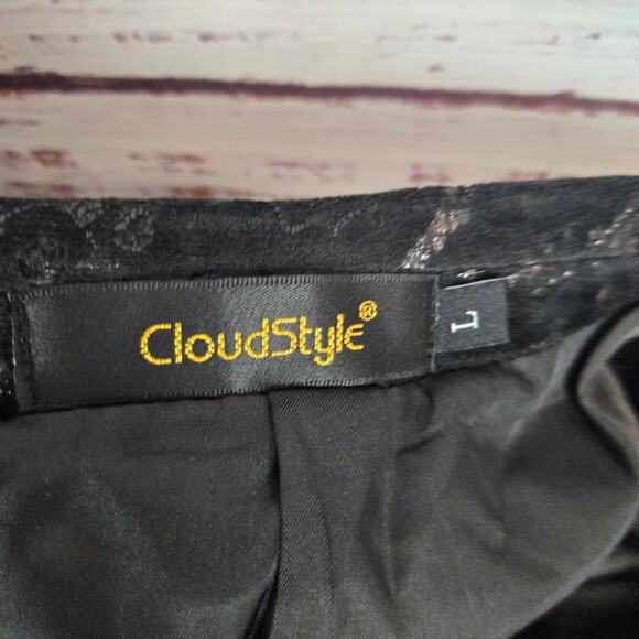 Cloudstyle Womens Black Velvet Blazer L Metallic Embossed Dark Academia Jacket - Picture 4 of 11